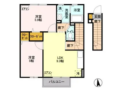 ハーモニー(2DK/2階)の間取り写真