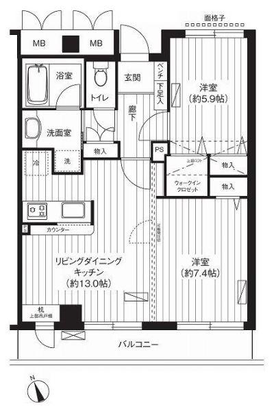 新御茶ノ水アーバントリニティ(2LDK/12階)の間取り写真