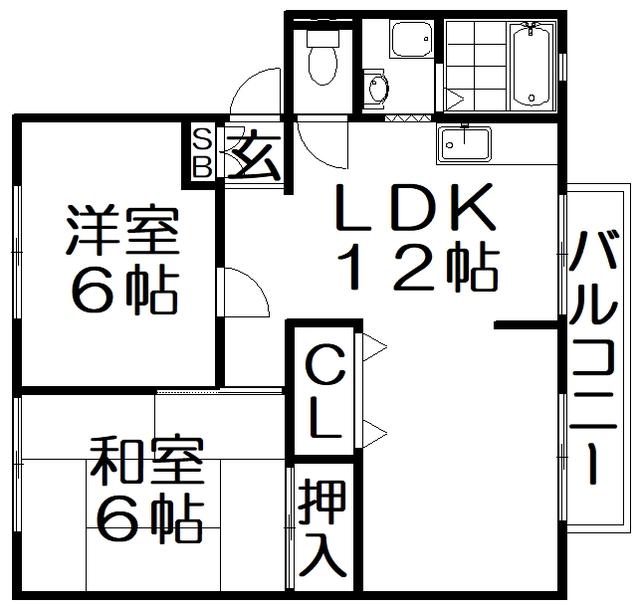ハイツカトレアA棟(2LDK/1階)の間取り写真
