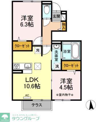 ルミエール(2LDK/1階)の間取り写真