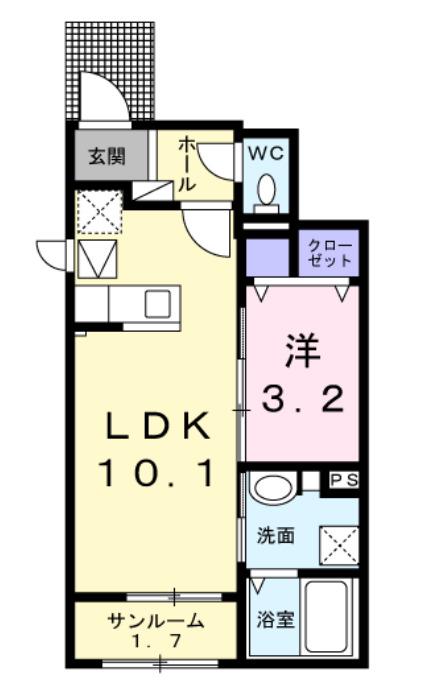ブランシュール(1LDK/1階)の間取り写真