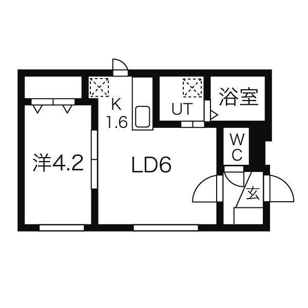 キューブ二十四軒4-4(1LDK/2階)の間取り写真