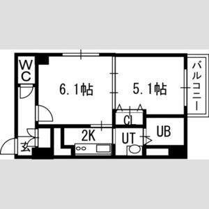 グランカーサ南11条(1LDK/6階)の間取り写真
