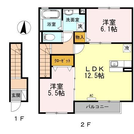 Dティアラ(2LDK/2階)の間取り写真