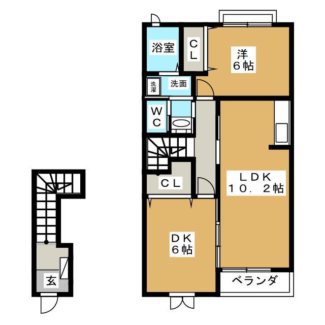 ヴァイオレット加茂野B(2LDK/1階)の間取り写真