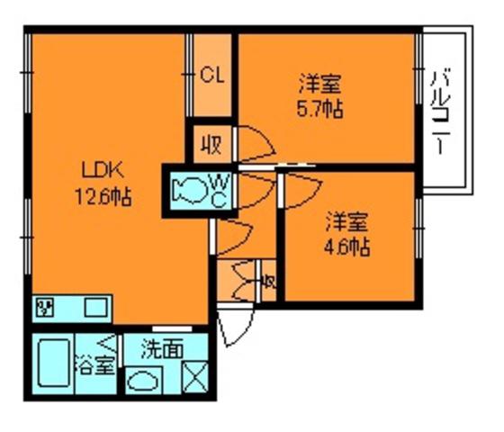 ハイツ池田B棟(2LDK/1階)の間取り写真