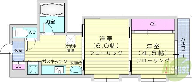 アルデール南鍛冶町(2DK/2階)の間取り写真