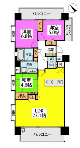 モントーレ博多駅南ガーデンコート1201(3LDK/12階)の間取り写真