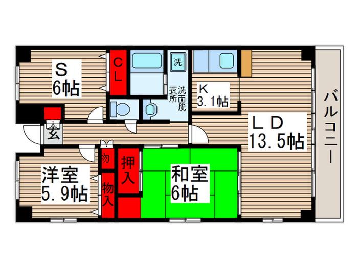 サングリーン海道割(2SLDK/2階)の間取り写真