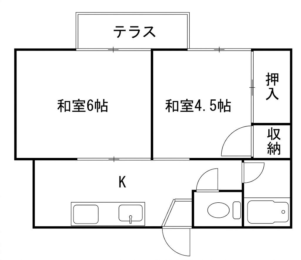 はねだコーポ(2K/1階)の間取り写真