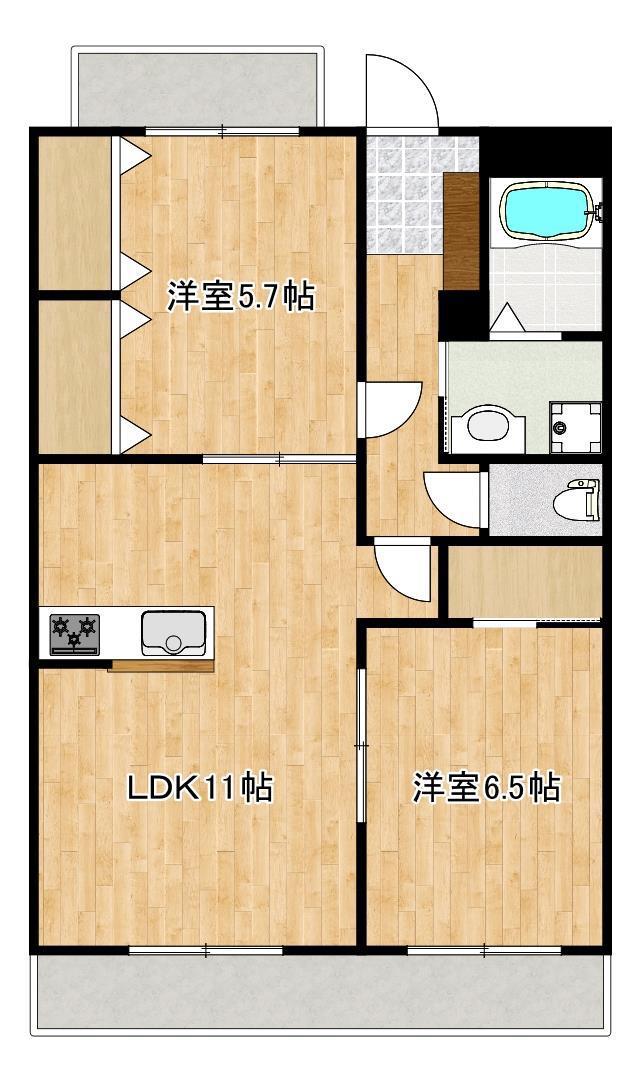 クロノス52鶴羽田(2LDK/1階)の間取り写真