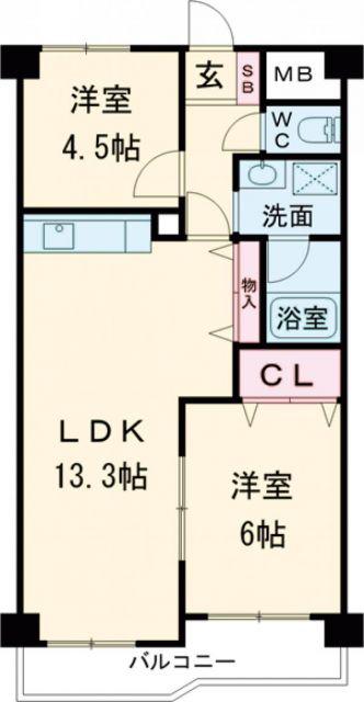 三和平城グランドパレス(2LDK/3階)の間取り写真