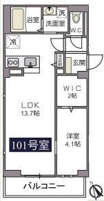 フェリオヒヨシ(1LDK/1階)の間取り写真