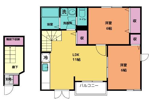 グッドハーベスト A(2LDK/2階)の間取り写真