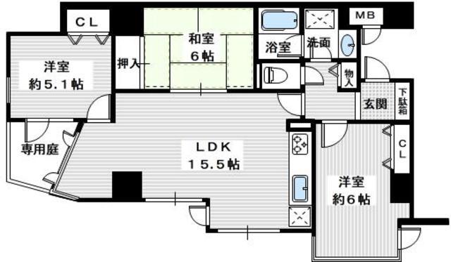 フォンターナ狭山遊園前(3LDK/1階)の間取り写真