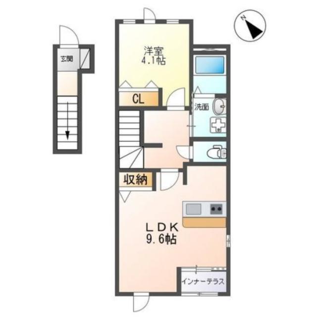 サンシャイン(1LDK/2階)の間取り写真