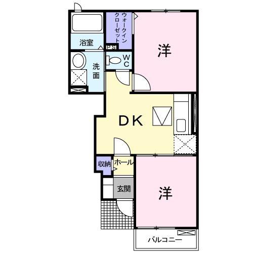 カルム ウォルズB棟(2DK/1階)の間取り写真