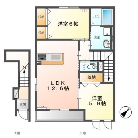 ピエトラ・ディーオII(2LDK/2階)の間取り写真