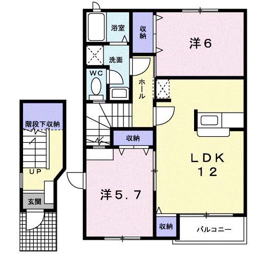 サンジュヒルB(2LDK/2階)の間取り写真