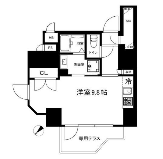 クリアルプレミア恵比寿(ワンルーム/1階)の間取り写真