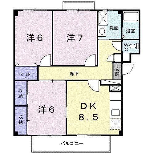 パルテールI(3DK/3階)の間取り写真