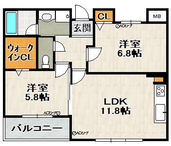 フローラル宝塚(2LDK/1階)の間取り写真