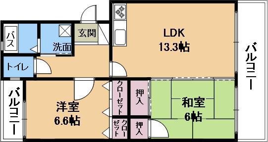 クレットドールY2(2LDK/1階)の間取り写真