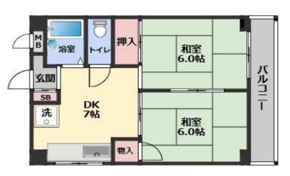 リーフ北野(2DK/4階)の間取り写真