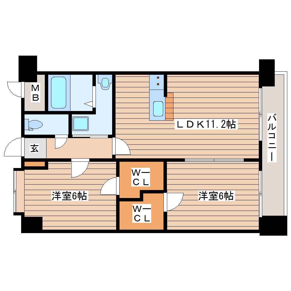 エーフィールズ新田東(2LDK/5階)の間取り写真