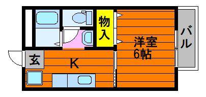 DNパレス B棟(1K/2階)の間取り写真