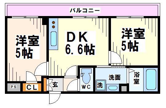 ベルヴィラージュ(2DK/3階)の間取り写真