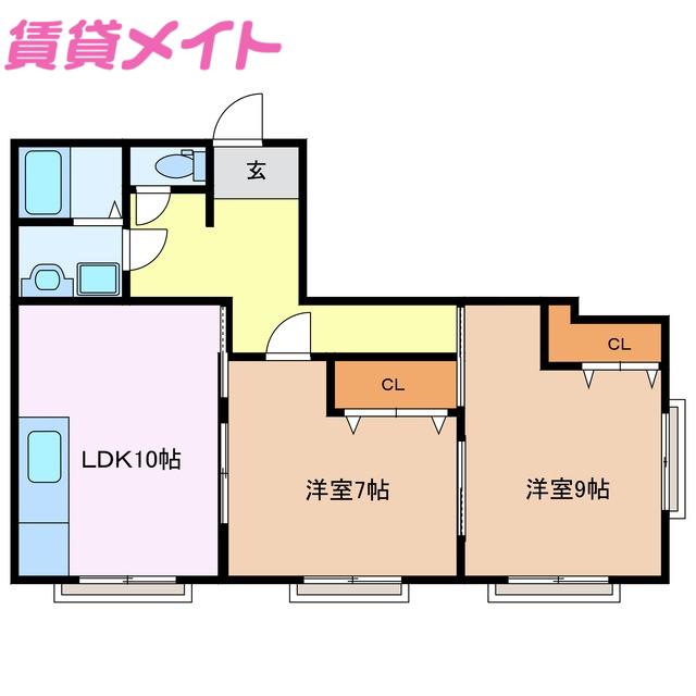 第2鈴与ビル(2LDK/3階)の間取り写真