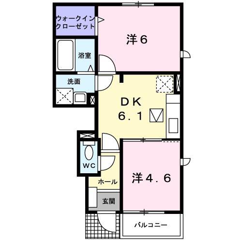カルムA(2DK/1階)の間取り写真