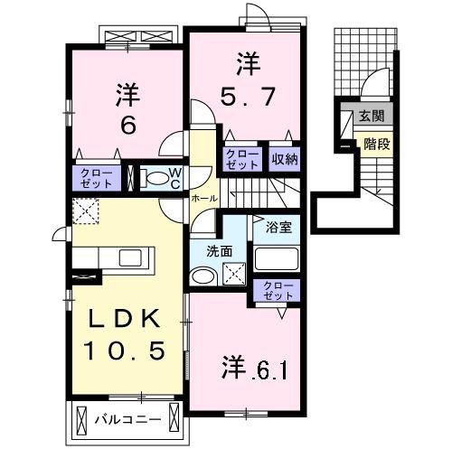 オルテンシアI(3LDK/2階)の間取り写真