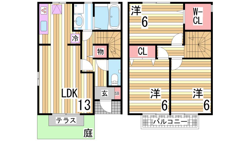 アンソレイエB(3LDK/1階)の間取り写真