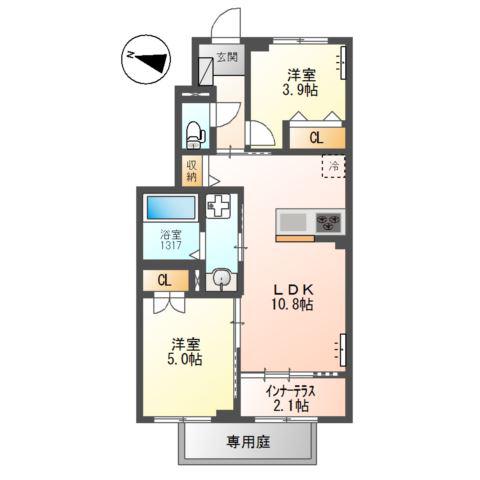 交野市郡津3丁目アパート工事(2LDK/1階)の間取り写真