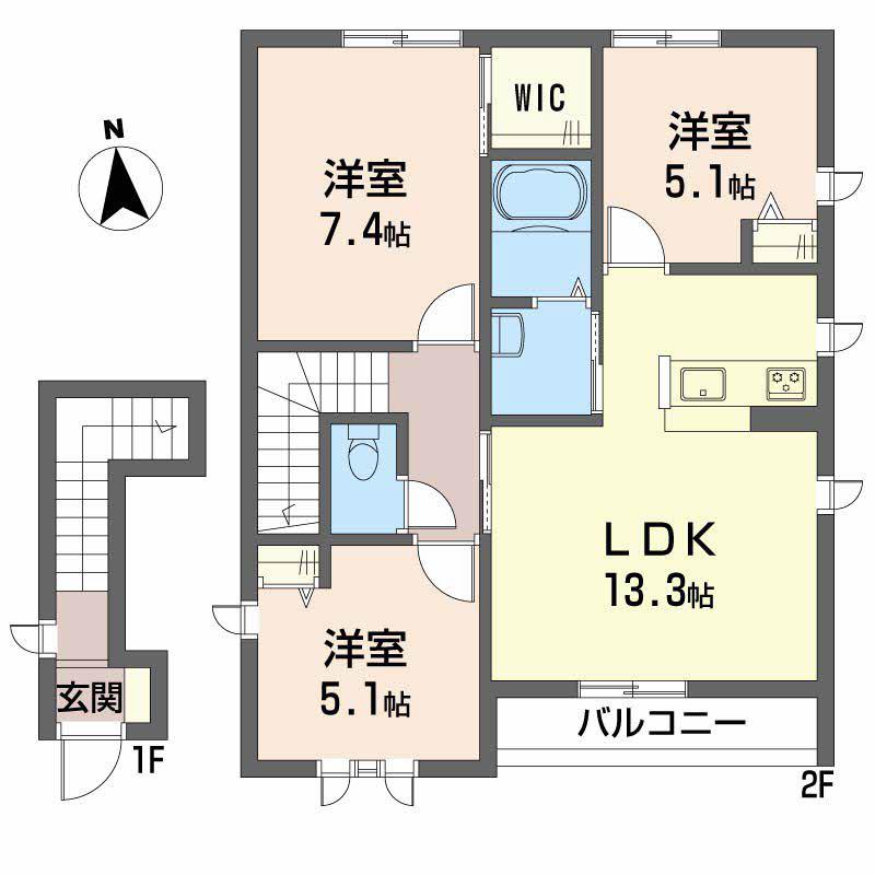 CASA BROTE C棟(3LDK/2階)の間取り写真