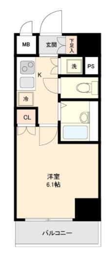 リクレイシア菊川(1K/6階)の間取り写真