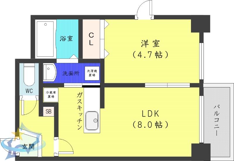 シュクル医大南(1LDK/6階)の間取り写真