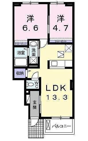 イーストガーデン(2LDK/1階)の間取り写真