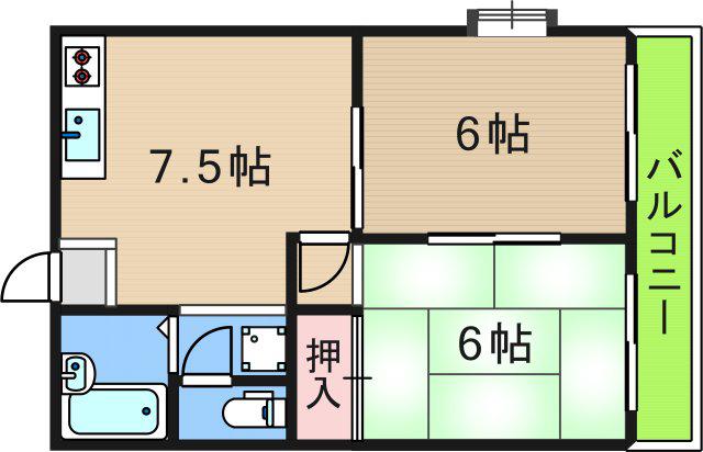プランドール御崎A棟・B棟(2LDK/1階)の間取り写真