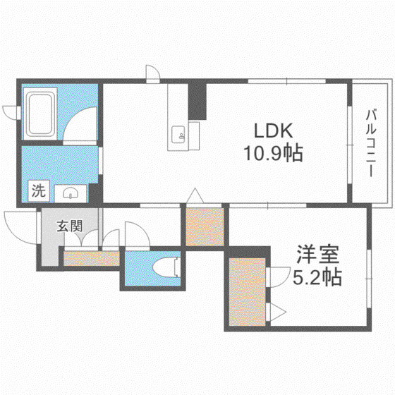 THETERRACE別府(1LDK/1階)の間取り写真