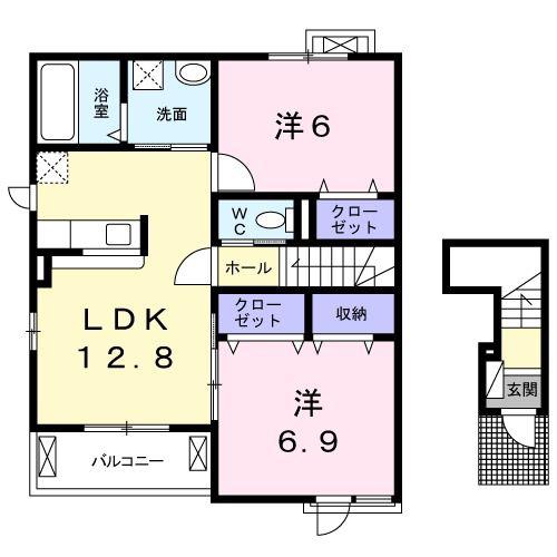 カルム秋篠(2LDK/2階)の間取り写真