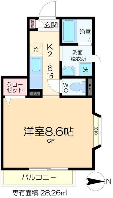 グランペール(1K/2階)の間取り写真