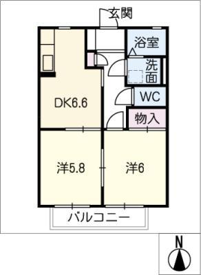 近鉄名古屋線 江戸橋駅 徒歩25分 2階建 築27年(2DK/2階)の間取り写真
