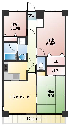 ヒルサイド ノバ(3DK/2階)の間取り写真