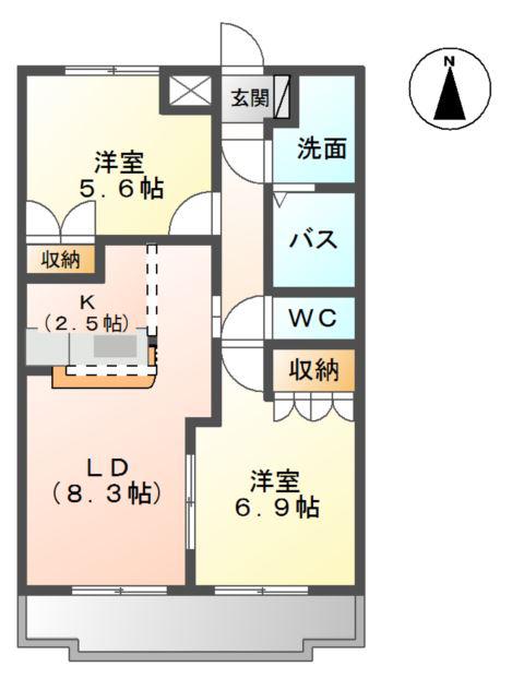 ヴィラージュヨコデン(2LDK/2階)の間取り写真