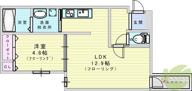 フジパレス吹田清和園5番館(1LDK/2階)の間取り写真