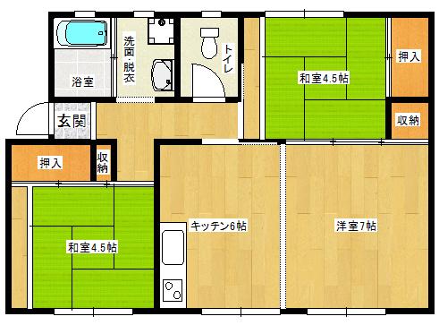 ピース3号棟(2LDK/1階)の間取り写真
