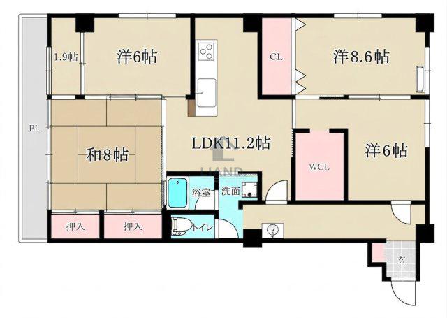 大濠レナーク(4LDK/9階)の間取り写真